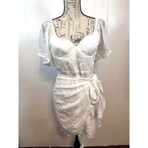 Selfie Leslie Aphrodite Molded Bust Angel Sleeves Wrap Dress Size 12 Large White